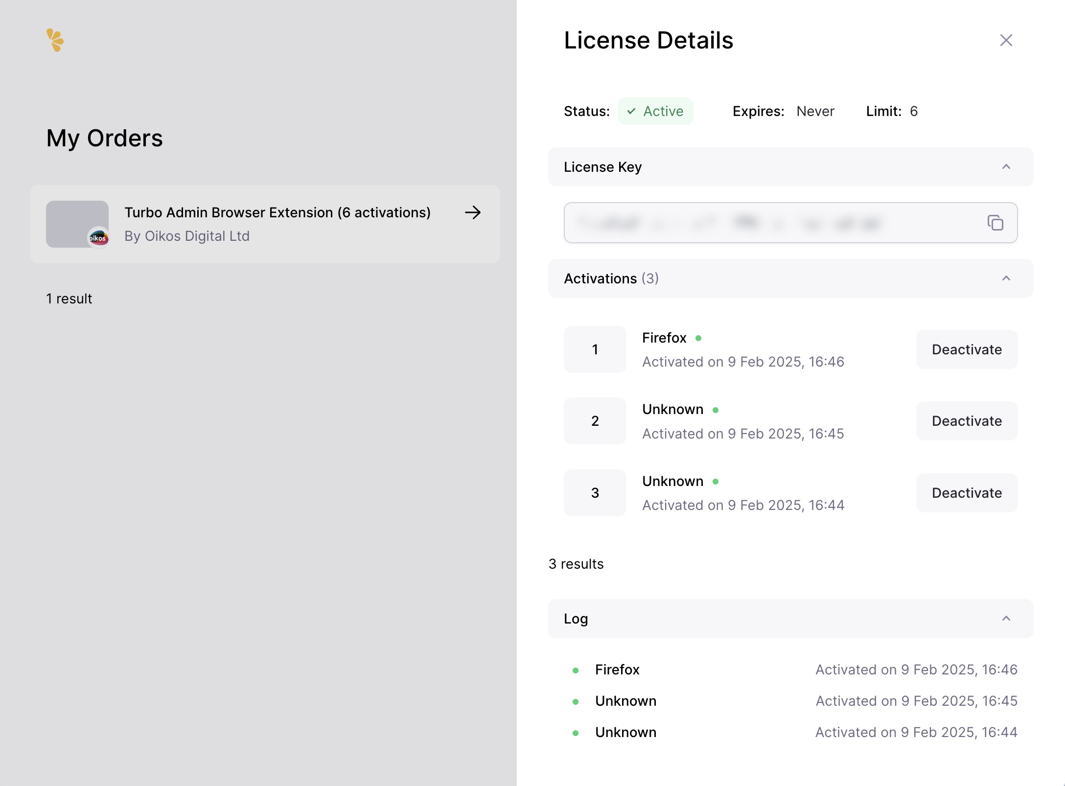Lemon Squeezy license panel