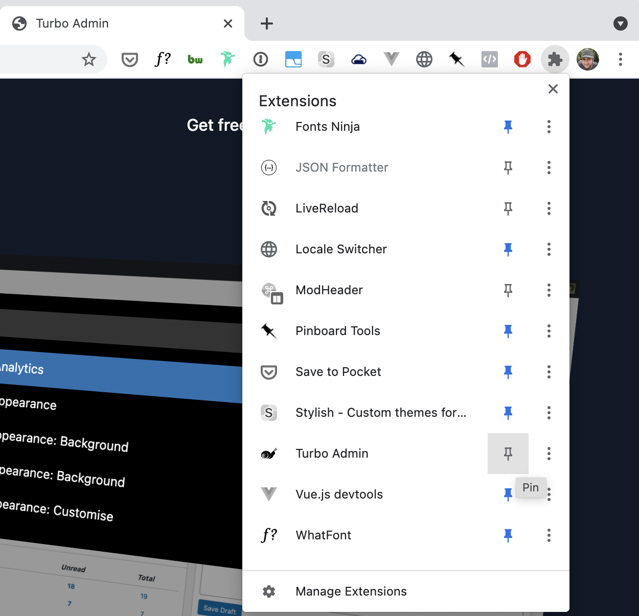 Screen grab of Chrome extensions bar